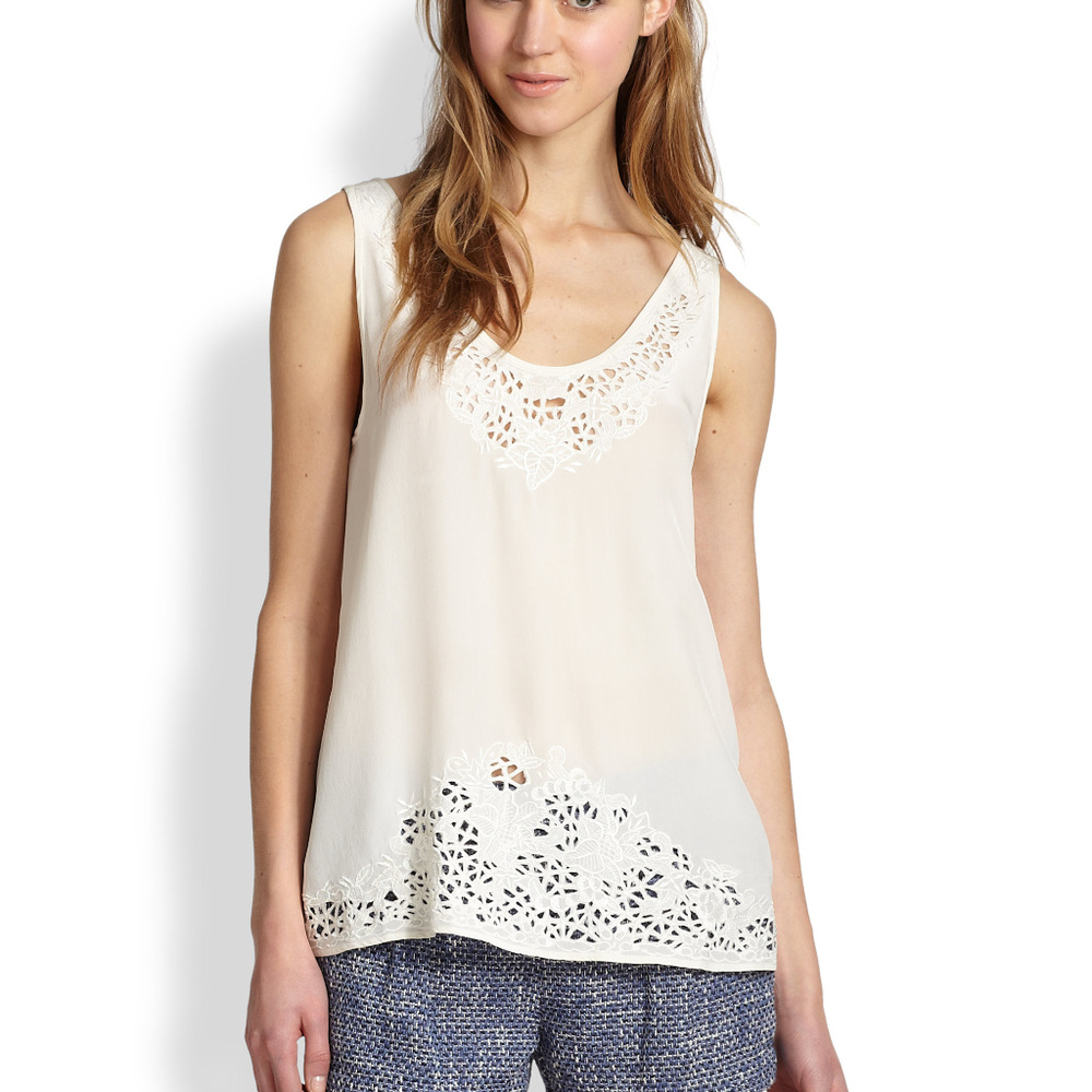 Joie White Silk Tank w/ Cut Out XS